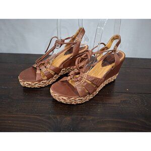 Hilary Radley Naeva Brown Leather Wedge Gladiator Sandal/Pre-owned, Sz 7M